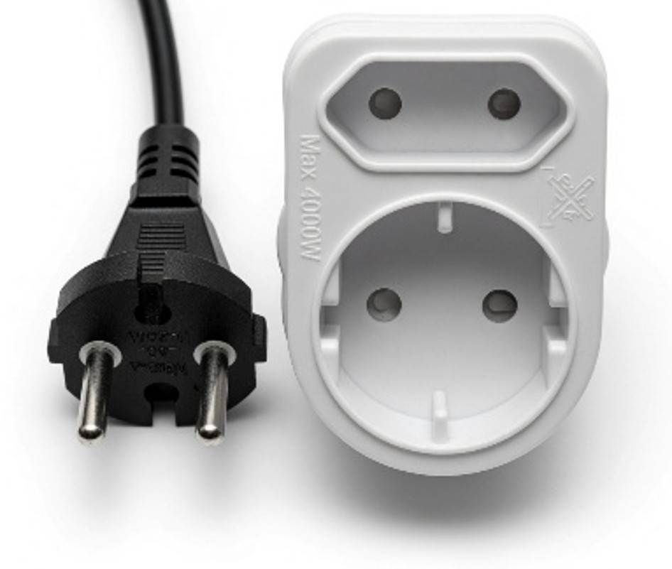 Unearthed two-pin Schuko-style plug