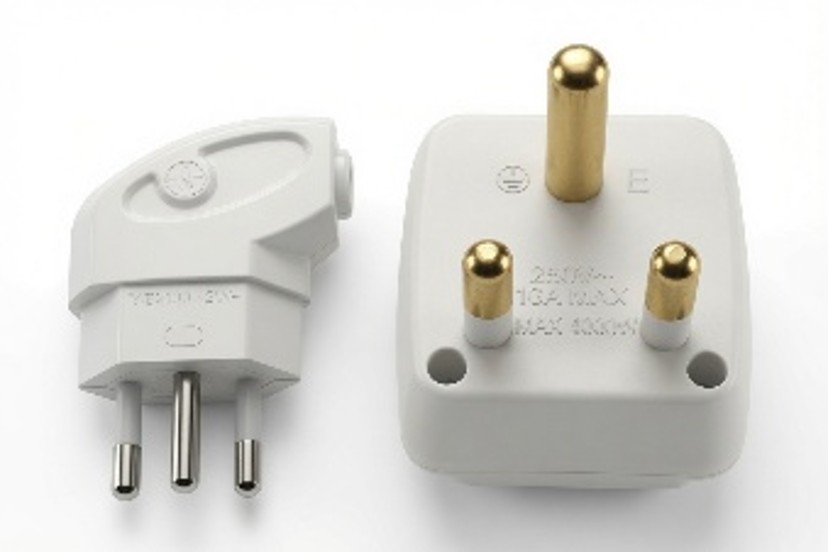 Earthed adapter and compliant plug