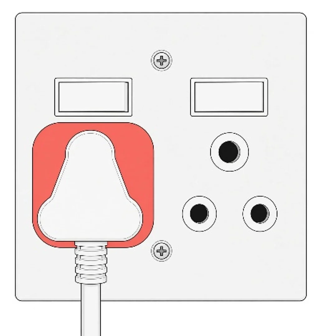 Plug inserted into the highlighted encroachment area beside an accessible socket outlet